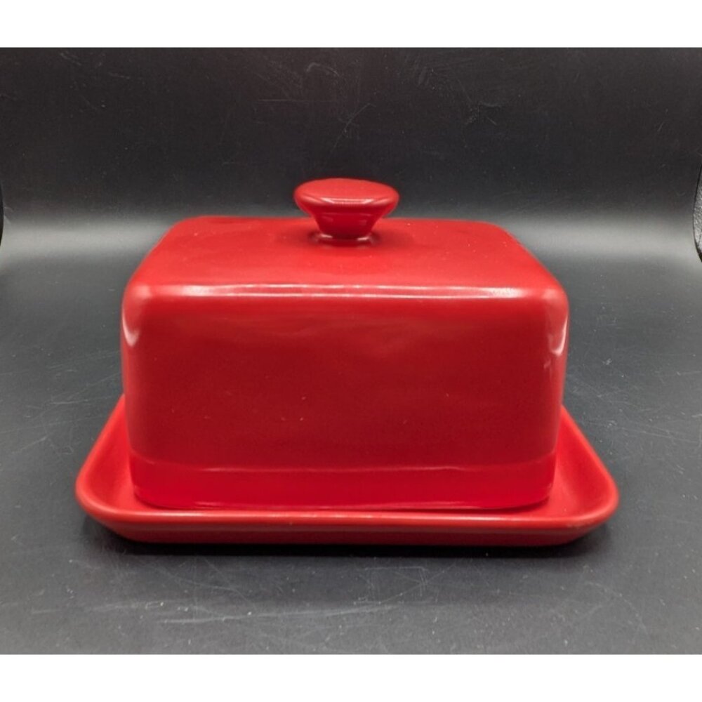 Red Ceramic Stoneware XL Butter Dish Holds 2 Sticks Double Ciroa 7.25"